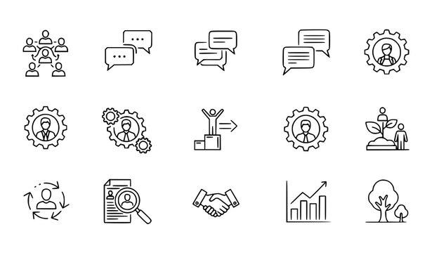 Teamwork growth HR linear icon set business vector