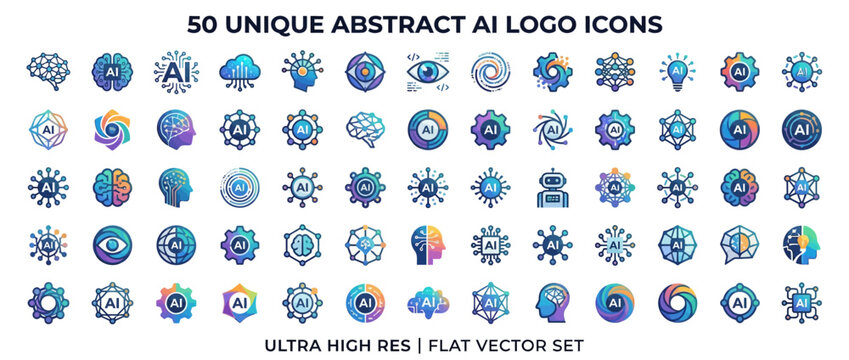 50 unique abstract AI logo icons set.