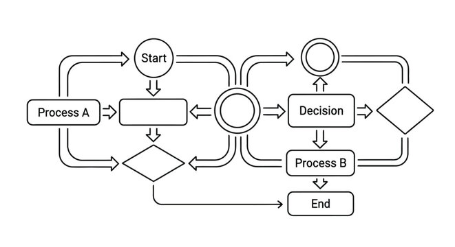Flowchart diagram illustrating a decision making process with start and end points