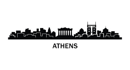 Obraz premium Athens Greece skyline silhouette with Parthenon, ancient architecture landmark vector illustration, European travel cityscape design