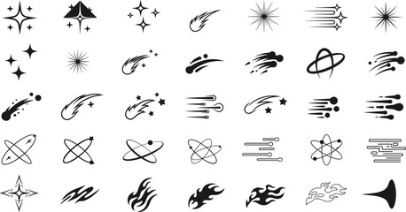 Fototapeta premium Space abstract icon collection, cosmic vector artwork set, scientific design graphic, celestial illustration symbol, flat vector illustration