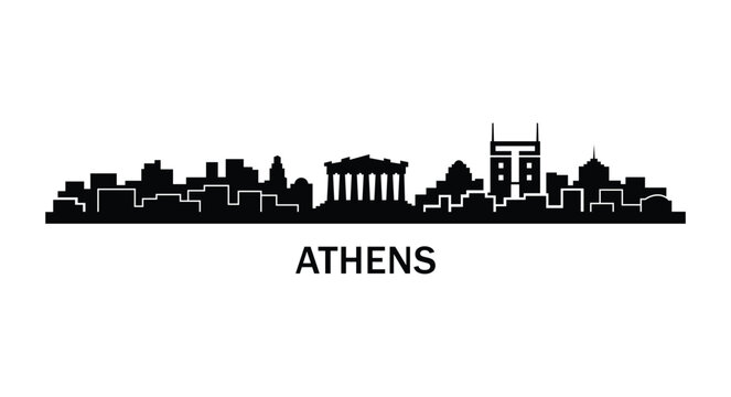 Athens Greece skyline silhouette with Parthenon, ancient architecture landmark vector illustration, European travel cityscape design