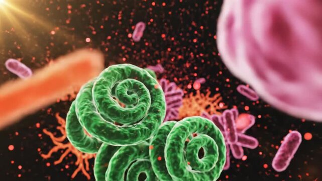 Microscopic view of bacteria and spores