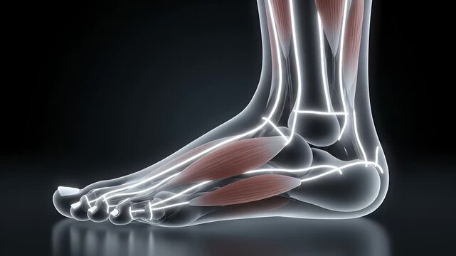 Detailed 3D Anatomy of Human Foot Muscles and Bones.
