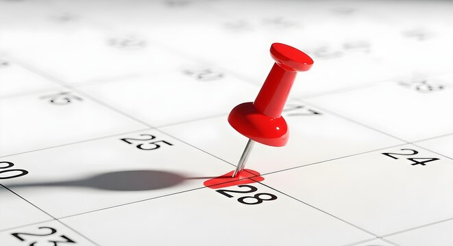 A Brightly Lit Red Pin Marks the 28th Day on a Calendar Page for Important Planning
