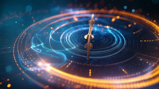 Digital Time: a visually captivating image of a futuristic clock face that reflects a sense of technological advancement, precision, and the passage of time.