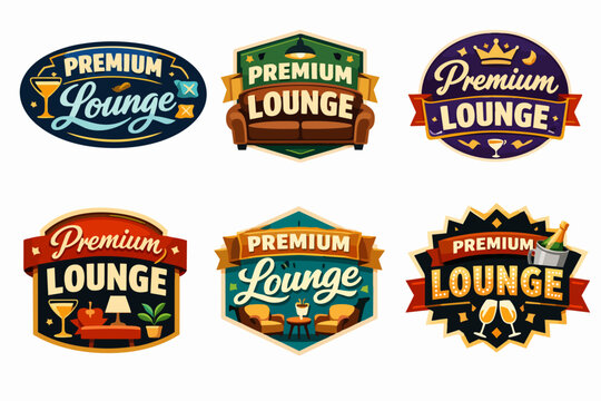 Premium lounge vintage style logo badge vector template set for hospitality, club, bar, and elegant entertainment branding