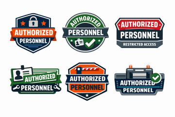 Obraz premium Authorized personnel labels and badges set, showing restricted access, security clearance, and exclusive entry concepts