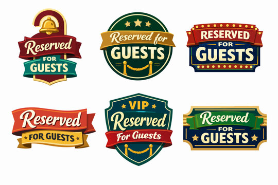 Reserved for guests labels and signs collection, offering vip treatment and exclusive access at events and hospitality venues