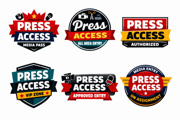 Naklejka premium Collection of press access badges and media passes for journalists and reporters, granting approved entry to news events
