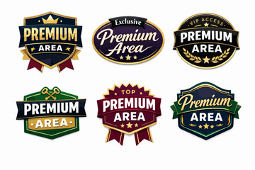 Obraz premium Collection of badges and labels symbolizing premium area access, exclusivity, quality, and vip status