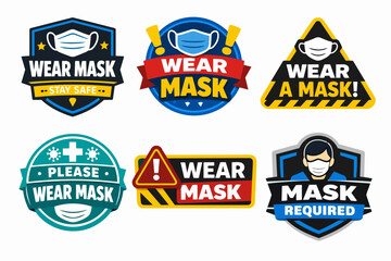 Naklejka premium Wearing face mask policy signs collection promoting public health and safety during pandemic