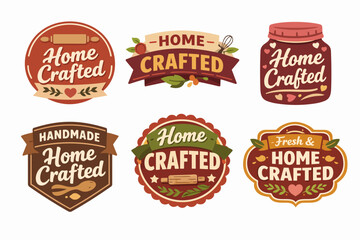 Obraz premium Home crafted and handmade flat design labels collection for bakery, kitchen, dessert, food, fresh, and organic products