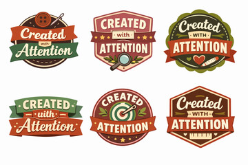 Naklejka premium Vintage created with attention badges and labels celebrating handmade craft quality and detail
