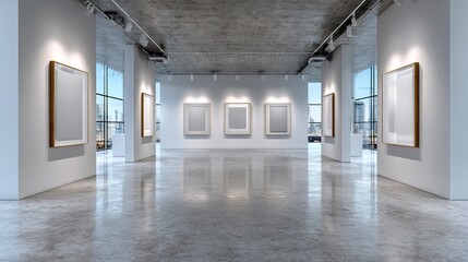 Naklejka premium Art Gallery's Contemporary Design: An impeccably designed art gallery interior. This image is a beacon of minimalistic sophistication.