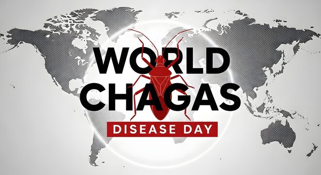 World chagas disease day awareness campaign with a red bug on a world map background