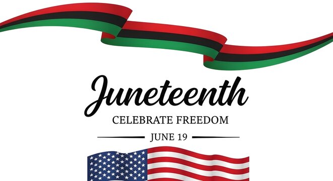 Juneteenth celebrate freedom with american flag and ribbon on white background