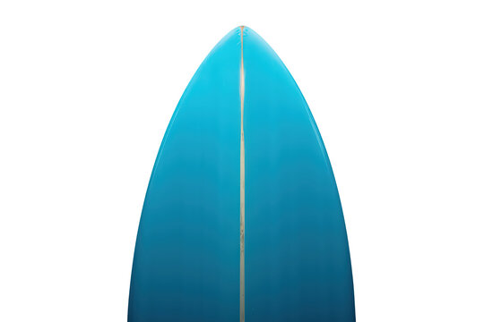Blue surfboard nose, showing the deck and a central stringer, representing water sports, summer, and oceanic adventures