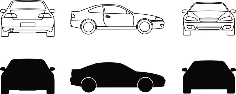 Car silhouettes and line drawings