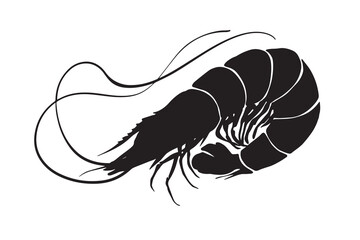 Fototapeta premium Black silhouette of shrimp. Seafood prawn simbol. Shrimp icon. Vector illustration.