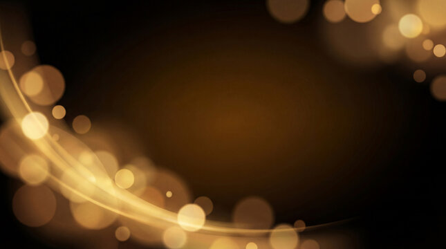 Numerous golden bokeh lights and soft light trails forming an elegant frame on a dark background.