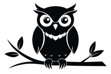 Fototapeta premium owl setting on a branch silhouette line art vector illustration with a white background
