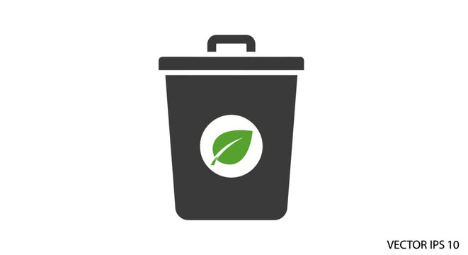 Black Recycling Bin with Green Leaf.