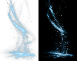 Blue glowing dust splash with sparkling stars isolated on black. Cosmic nebula particle background © ALEXA