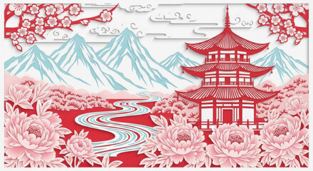 Obraz premium A festive Chinese New Year greeting card featuring a winter holiday illustration with a decorated star, snow vector art, and seasonal ornaments for a merry celebration design