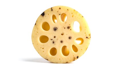 Fototapeta premium Slice of Lotus Root with Holes and Specks.