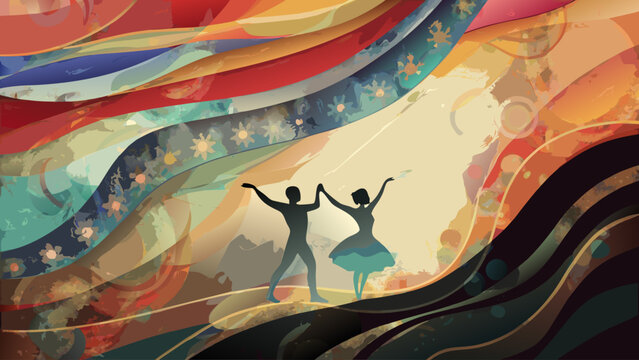 A couple dancing on colorful abstract background
