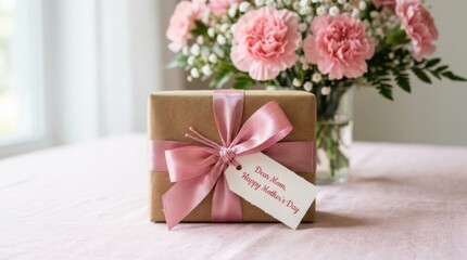 Obraz premium Mother's Day Gift Box with Pink Carnations