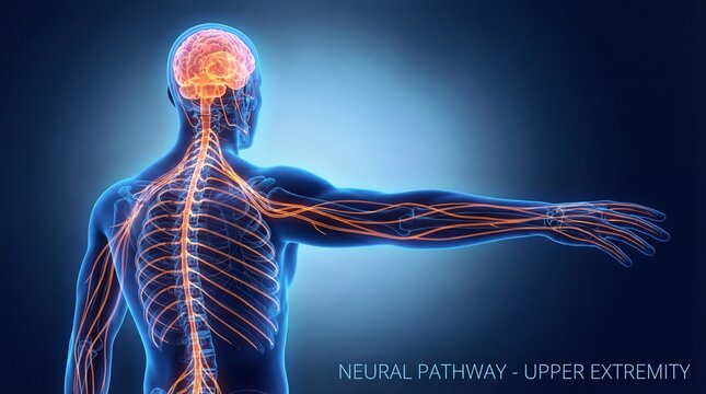 Human body neural pathway upper extremity with brain and nervous system