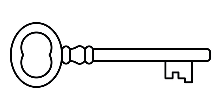 key, black and white vector illustration of old vintage antique key