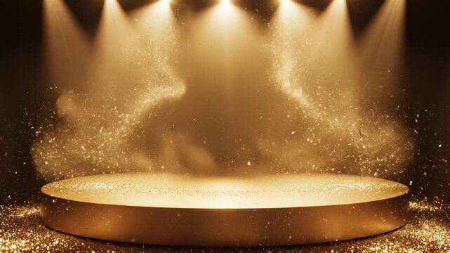 Golden stage with spotlights and dust