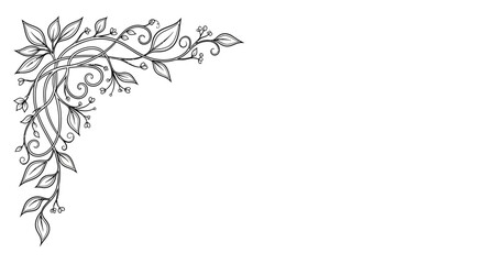 Obraz premium Ornate Floral Corner Design Element, Black and White Swirls and Leaves