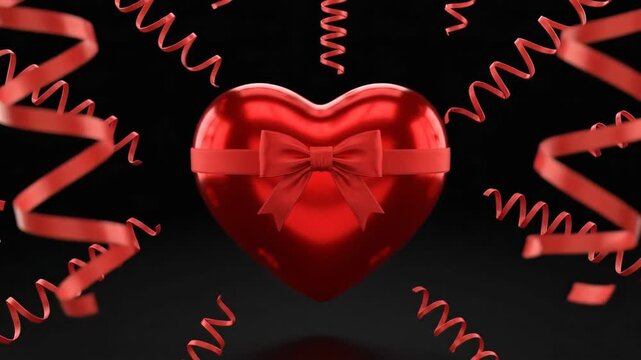 A beautiful red heart with a bow surrounded by red squiggly lines