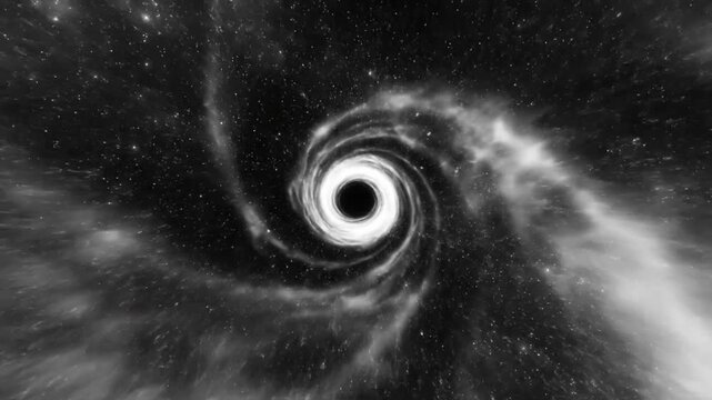 Black hole vortex in space with cosmic energy swirling around a center of darkness during a galactic journey