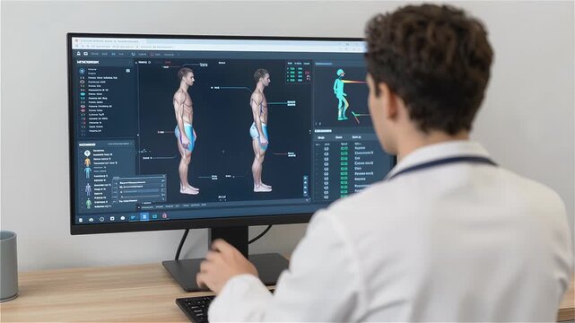 Doctor Analyzing Patient Models on Computer Screen