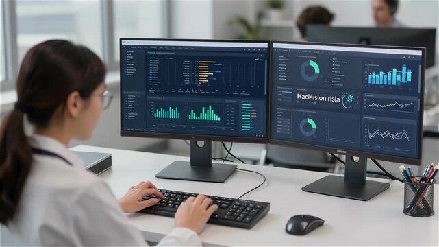 Data Analysis in a Modern Workspace with Dual Monitors and Charts
