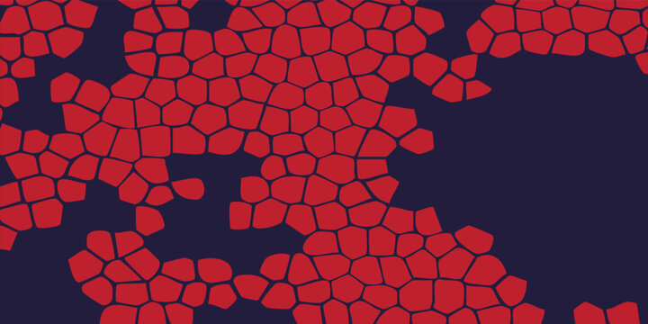 Abstract red organic tessellation background with uneven polygons. Modern fragmented pattern, dark negative space