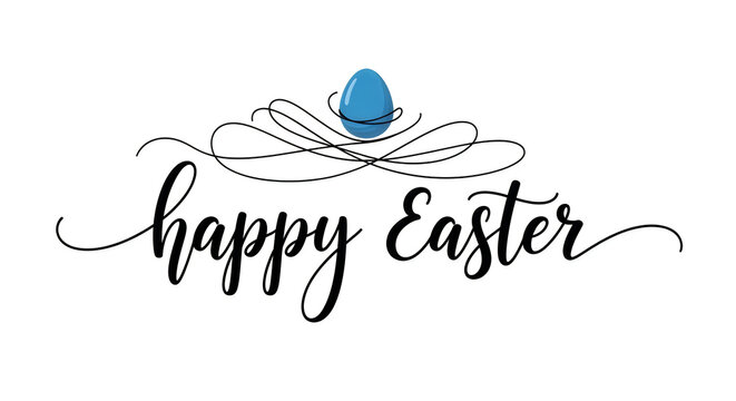Easter greeting with blue egg and ribbon design