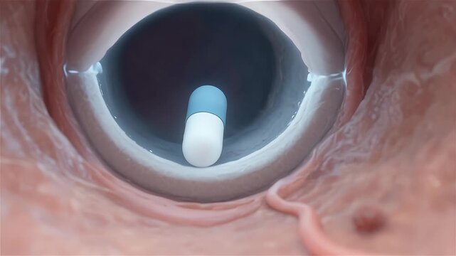 Microscopic View Inside the Human Body with a Capsule and Blood Cells