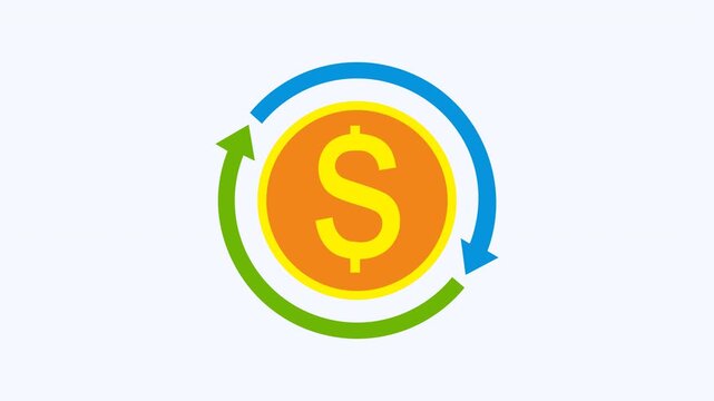 Dollar coin encircled by arrows, symbolizing financial growth and investment strategies. Suitable for finance, investment, and budgeting concepts.