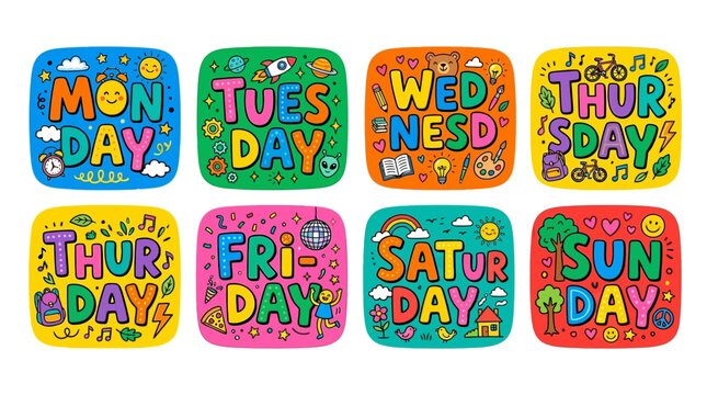 Bright and Colorful Days of the Week Icons for Educational or Planning Purposes