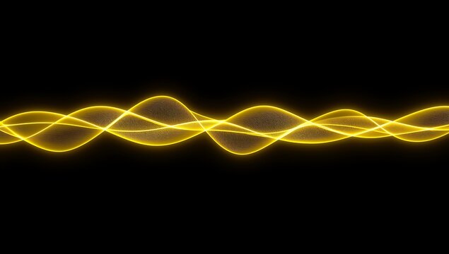 Dynamic abstract yellow glowing wave on a dark black background, digital sound or energy visualization, futuristic
