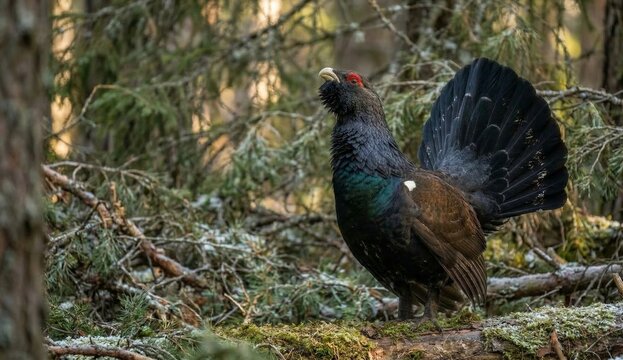 isolated beautiful Male Western Capercaillie - detailed wildlife portrait