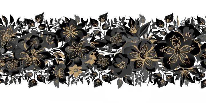Elegant Black and Gold Floral Border with Decorative Flowers
