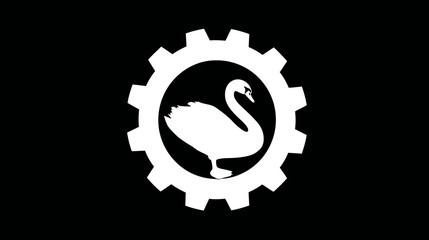 Obraz premium A white swan inside of a gear on a black background. Minimalist design. Modern concept