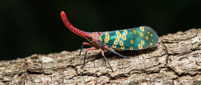 Vibrant lanternfly in natural habitat forest environment macro photography close-up view biodiversity concept highlighting unique insect beauty